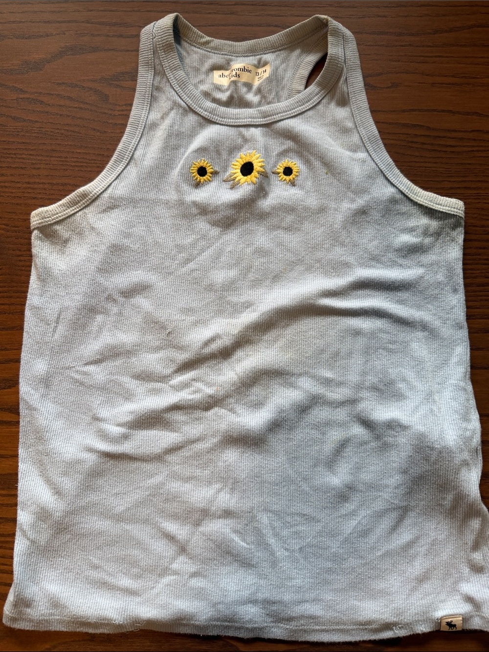 abercrombie kids light gray tank with yellow sunflower embroidery